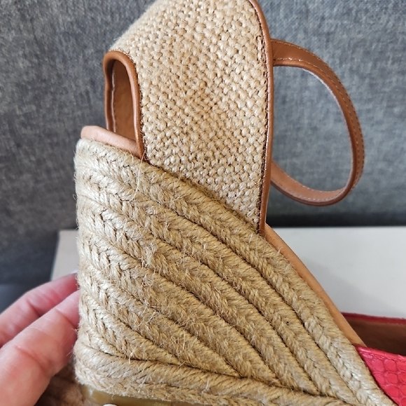 Halogen Red Espadrille Wedge Sandals with Tan Ankle Strap Never Worn Size 6.5M - Picture 8 of 12